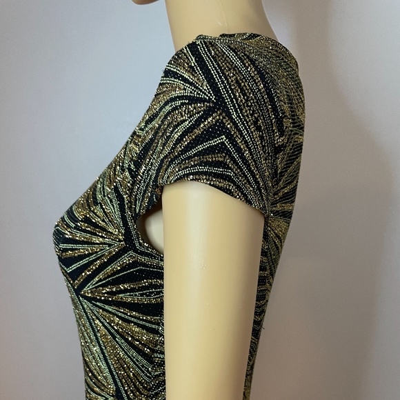 Black gold silver metallic short sleeve maxi dress - Picture 6 of 10